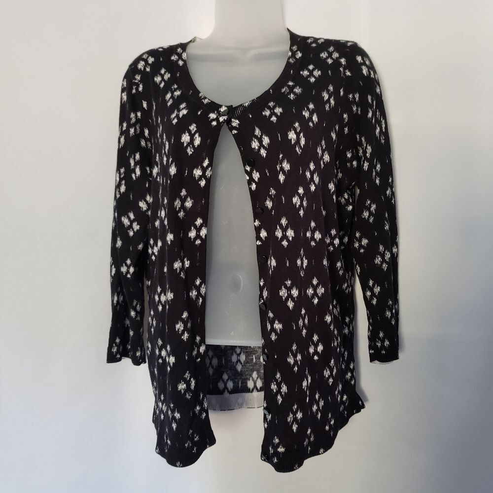 Talbots Black And White Button Front Cardigan